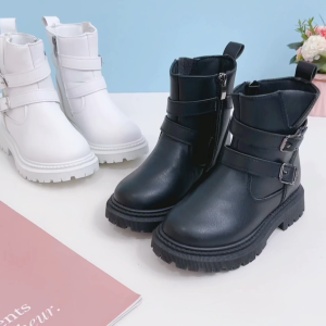 School black shoes PU leather boots for kids girls high top zip ankle boots for kids size 25-36