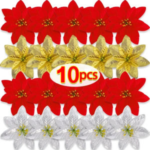 Dizoey 14cm Large Artificial Red Velvet Christmas Flowers Xmas Tree Silk Rose Heads Flower Bouquet Ornaments Wedding Party Home Decoration