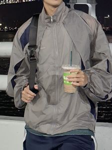 Mens Summer Lightweight Breathable Long Sleeve Sun Protection Casual Loose Top Outerwear Double Layer Hollow Color Collision Design