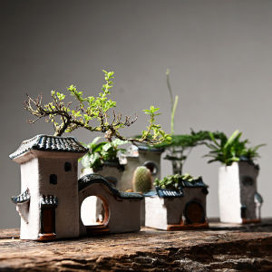 Creative Ceramic Fish Shrimp Hideout House Bonsai Bamboo Landscape Pot Living Room Decorations Miniature Succulent Plant Pots