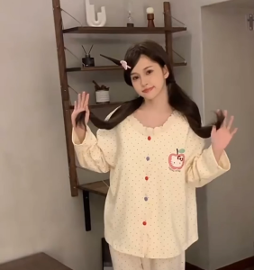 Korean Soft Cotton Casual Womens Cute Hello Kitty Breathable Pajama Set Loose & Comfortable Wearable Loungewear