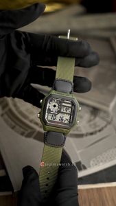 Jam Tangan Pria Casio AE-1200WHB-3B Digital Quartz Watch Black Dial Green Nylon Band