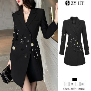 ZY·HT French Design Diamond-encrusted Black Suit Dress for Women with Slim Temperament and Professional Petite Suit Dress 10839