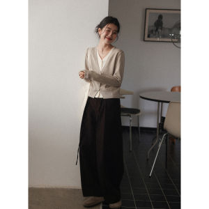 6% Wool Long Sleeve V-Neck Knit Sweater Women Autumn New Fake Two-Piece