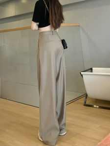 Khaki Wide Leg Pants Womens Casual Loose Straight Leg Trousers High Waist Button Closure Comfortable Soft Polyester Blend