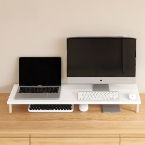 Modern Minimalist Computer Monitor Stand Riser Wide Desktop Notebook Base Large Size Storage Shelf Adult Wooden Crafted Furniture