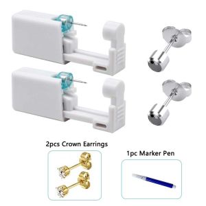 2PCS Disposable Ear Piercing Gun with Built-in Earrings Stud and 2pcs Cubic Zirconia Earrings for Home Use Ear Piercing Kit