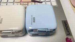 65W GaN Super Fast Charger with Retractable USB C Cable Type C EU US UK Plug Compatible with iPhone 15/16/17 Pro Xiaomi Samsung
