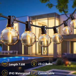 25FT/66FT Christmas String Lights Dimmable G40 Bulb Outdoor Waterproof Fairy String Lights for Backyard Porch Cafe Party Wedding Garden