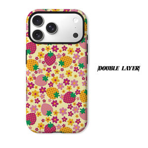 Strawberry Floral Seamless Phone Case for iPhone 18 17 16 15 14 13 12 11 Air Pro Max Plus Double-layer Cover