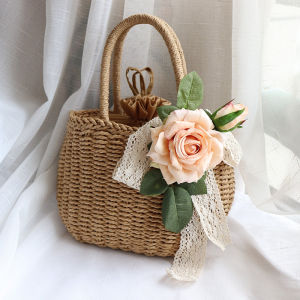 Handwoven Floral Straw Bag Summer Handbag Beach Vacation Womens Tote Basket Style Fashion Accessory Floral Patterned Bag