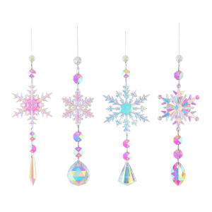 Outdoor Garden Snowflake Crystal Wind Chime Reflective Hanging Decor for Patio and Living Room