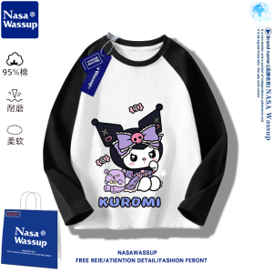 Áo Thun Dài Tay Cotton Cho Bé Gái NASA Collaborative Loose Fit Spring Autumn Cartoon Print round Neck Sweatshirt Base Shirt