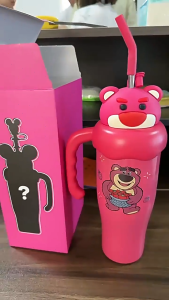 800ml Large Capacity Straw Cup Cartoon Cute Water Cup Coffee Cup Handle Portable Multifunctional Kettle