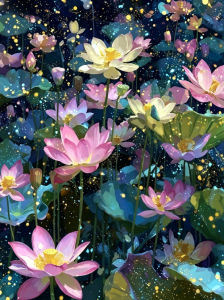 KAYOU | Digital Acrylic Painting Kit DIY Summer Night Dream Lotus Hand Art Canvas Hand Painted Home Decor Personalized Surprise Gift