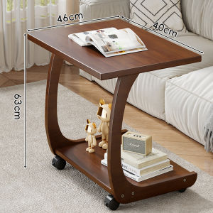 Portable Wooden Side Table with Wheels for Small Spaces