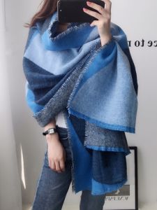 Blue Cashmere Scarf Thick Warm Woolen Shawl for Autumn Winter Kazuki Brand Japanese Style Tassel Edge Long Rectangle Scarf Gift