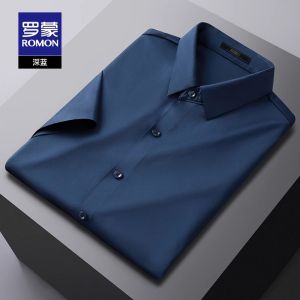 Lormen Mens Short Sleeve Shirt Easy Care Anti-Wrinkle Business Shirt Summer New Style Elastic Seamless No Ironing Required