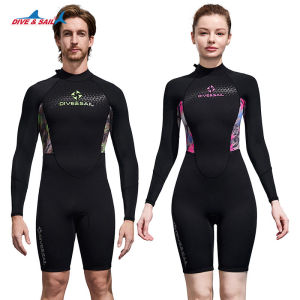 แขนยาวดำน้ำมืออาชีพ1ชุดดำน้ำ5มม. สำหรับผู้ชายผู้หญิงชุดอาบแดดชุดดำน้ำเล่นเซิร์ฟ