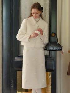 Autumn Winter Small Fragrance Style Set Handmade Cotton Wool Jacket Short/Long Half Skirt Three Piece Womens Fashion Set