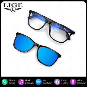 LIGE | Magnetic Clip Sunglasses for Men Women Polarized Blue Light Blocking Sports Smart Eyeglasses Bluetooth Call Music Smart Glasses