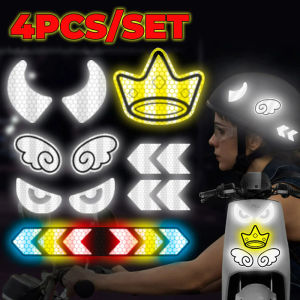 4PCS New Helmet Warning Reflective Stickers Fluorescent Devil Horn Decorative Stickers Motorcycle Car Decal Night Safety Driving Accessories