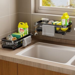 No Drill Adhesive Type Kitchen Organizer Kitchen Shelf Cleaning Cloth Storage Draining Rack Household Detergent Sponge Rack