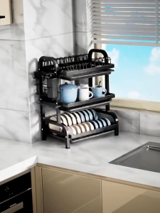3-Tier Stainless Steel Dish Rack Kitchen Storage Shelf Drainer Tray Dryer Sink Drying Holder