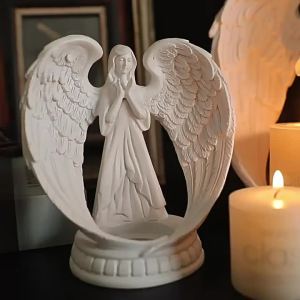 Angel Prayer Statue Resin Figurine With LED Candle Holder Guardian Angel Home Decor Ornament For Living Room Bedroom Religious Gift