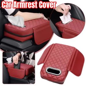 Car Universal Armrest Cover Leather With Tissue Storage Pad Protective Memory Foam Pad Height Box Support