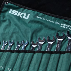ISKU Kunci Ring Pas Set 8-24mm 11pcs CRV Mirror Polished Kombinasi Wrench Spanner Folding Bag