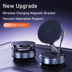 Double-sided Magnetic Wireless Charging Car Phone Holder 360° Degree Rotation Foldable Phone Mount Suction Cup Car Navigation Phone Holder Anti-Shake Bracket