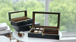 กล่องนาฬิกา 6+3 เรือน สีดำด้าน+ในตุ๊กตากาแฟ กล่องใส่นาฬิกา Watch Box กล่องของขวัญ