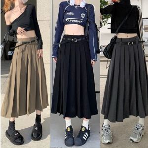 กระโปรงทรงเอเอวสูง ผ้าผสมโพลีเอสเตอร์ สไตล์วิทยาลัย กระโปรงยาวคลุมเข่า สำหรับผู้หญิง ฤดูร้อน 2023 กระโปรงทรงเอ