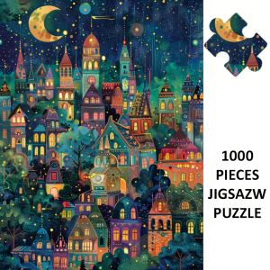 500/1000/1200/2000PCS Jigsaw Puzzle Moonlit City At Night With Glowing Stars For Adults Family Fun Brain Teaser Gift
