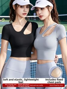 ASran | Sloping Shoulder Padded Breathable Dry Fast Sport Wear Slim Fit T Shirt