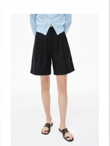 Wool Blend Double Pleated High Waist A Line Shorts