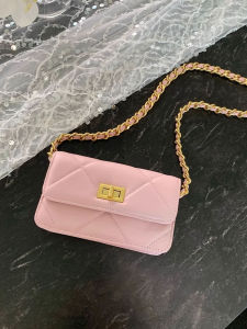 กระเป๋าสะพายข้างผู้หญิง กระเป๋าสตางค์มือถือแบบสะพายข้างโซ่ กระเป๋าสี่เหลี่ยมเล็ก สไตล์ฤดูร้อน 2025 กระเป๋าสะพายข้างผ้าใบลายทางสีพื้น