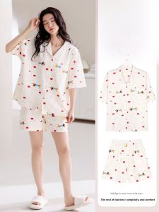 miiow | Pure Cotton Catwoman Sleepwear Womens Summer Short Sleeve Shorts With Chest Pad Cute Cartoon Outdoor Home Clothes