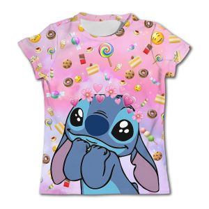 Cute sewn print girl T-shirt cartoon Disney childrens short sleeved summer childrens casual T-shirt quick drying sports shirt