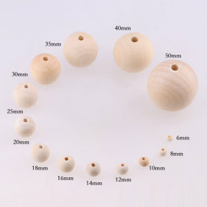 Original Wood Color Loose Beads round Wooden Beads Handmade Stringing Beads with Hole Bag Material Weaving Diy Accessories