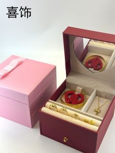 Red Butterfly Knot Three Gold Hardware Jewelry Box Drawer Box with Mirror Jewelry Storage Packaging Box Fashion Accessory Case