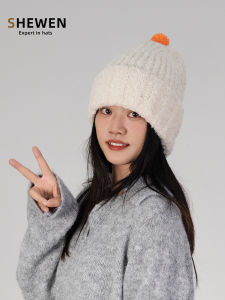 หมวกถักหนาสีแดงสไตล์เกาหลี ทรงบอมบ์ เอวสูง ผ้าขนแกะ ฤดูใบไม้ร่วง/ฤดูหนาว หมวกถักแบบลำลองสำหรับทุกเพศทุกวัย