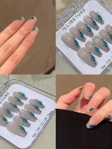 Handmade Gradient Blue Ice Transparent False Nails Wearable Long-Lasting White Enhancing Natural Looking Nail Tips And Stickers