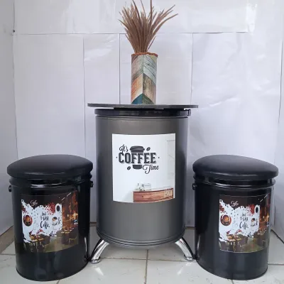 Paket 1 Set Kursi Tong Kaleng Kursi Cafe Kursi Teras (2Bangku+1Meja)