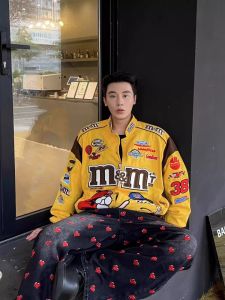 YEBO | Cute Couple Embroidered Jacket with Loose Stand Collar Baseball Style Casual Jacket for Men and Women