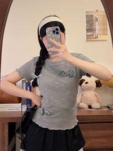 Summer Short Sleeve T-Shirt Womens Lace Splicing Slim Fit Top Creative Floral 3D Design Sense Commute Style Cotton Blend