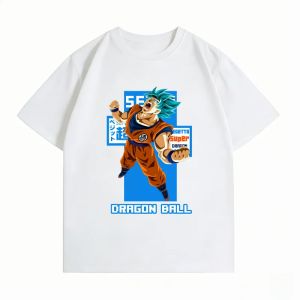 Bandai | Mens Kids Clothing New 100% Cotton Breathable Summer T-Shirt Bandai Dragon Ball Goku Blue Print Casual Streetwear Mens Tops
