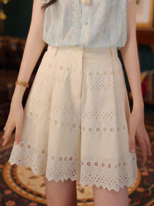 Shalldoer | Korean Style High Waist Solid Color Hooked Hollow Out Casual Skort Womens Fashion Ageless Design Short Pants Summer New Arrival