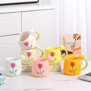  Tulip Ceramic Mugs 3D Flower Drinking Water Cups Milk Cups Personalized Home Use Adult Gift from Mainland China 450ml Capacity